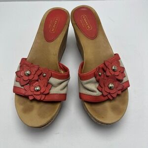 Coach Jesaca Floral Wedge Sandals‎ Slides Platform Cork Heels Red Sz 7B A8663